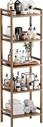 Cassettiere per bagno in bambù - 5 livelli, libreria a scaffale libero con pannelli regolabili - mobile alto e sottile per la conservazione dello spazio per ufficio in casa - noce