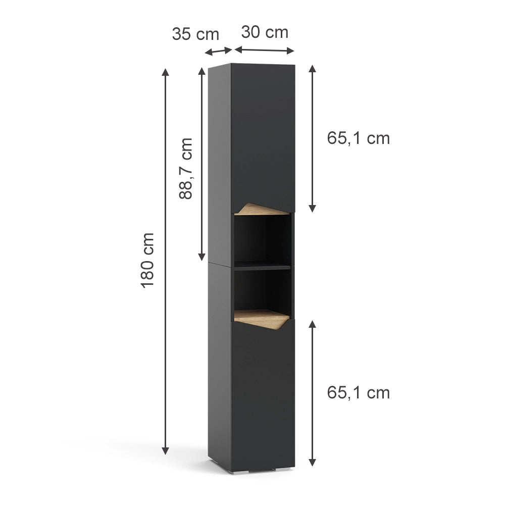 Vicco Armadio per il bagno Antracite 30 x 180 cm con porte e vani aperti