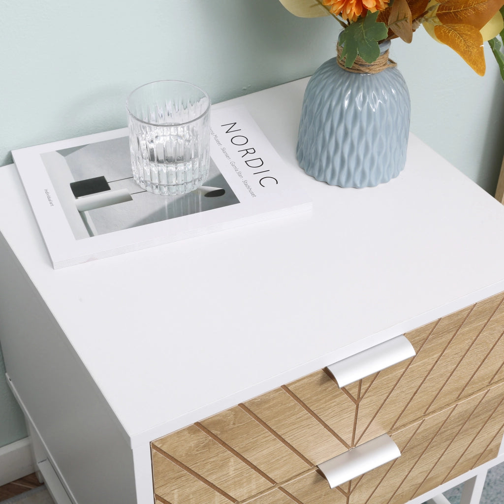 Comodino con 2 cassetti ¨C Minimal ¨C 45x39x48 cm bianco e rovere