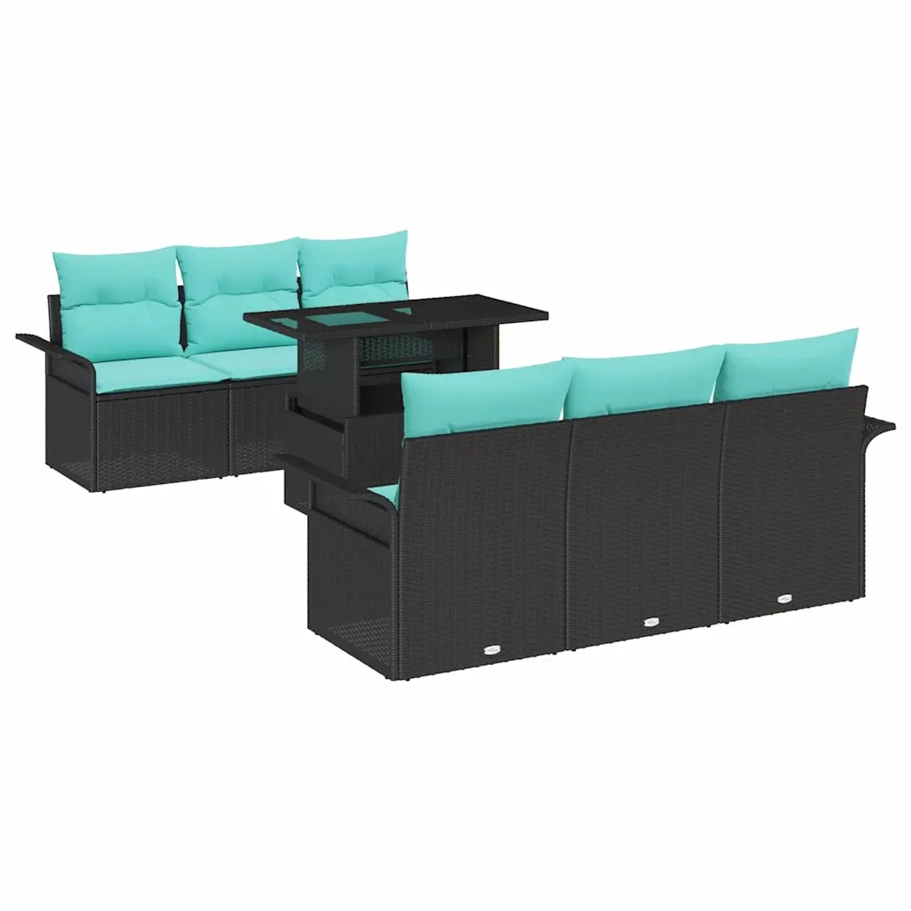 Set Divano da Giardino con cuscino 7 pcs Nero Poly Rattan
