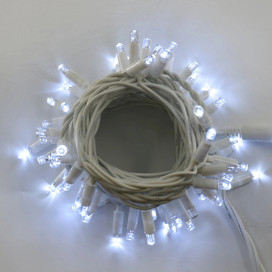 CATENA LUMINOSA PROFESSIONALE 100 MAXI-LED F8 CAVO BIANCO LUCE BIANCA INTERMITTENTE - PERFETTA PER DECORAZIONI INTERNE ED ESTERNE