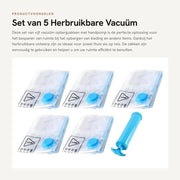 Set di contenitori di compressione 5 pezzi - Borse di compressione con pompa manuale - Borse riutilizzabili di compressione - Spazienti - 60 x 80 cm - Resistenti alle abrasioni e alle scalfitture