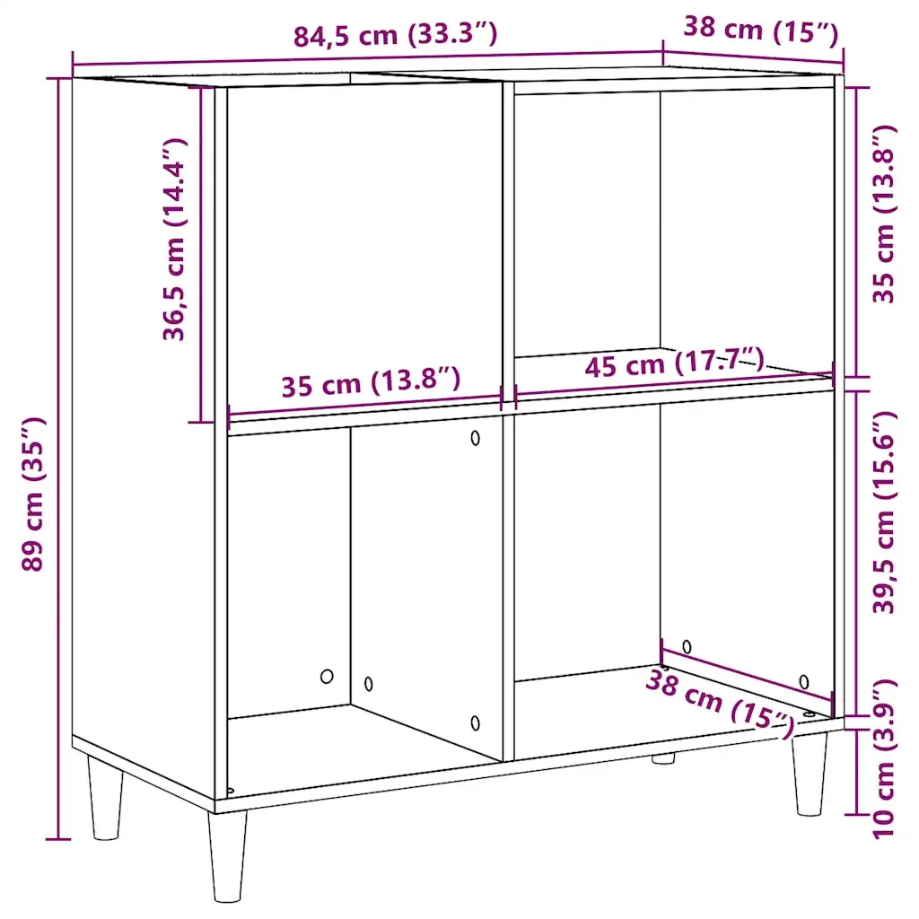 Mobile Porta Dischi Legno Antico 84,5x38x89cm Legno Multistrato 857171