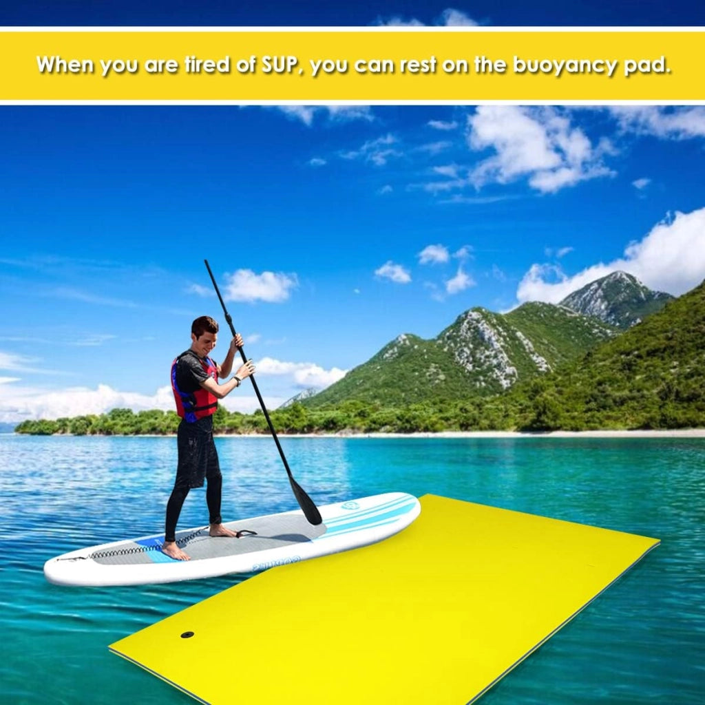 Tappeto Galleggiante per Piscina e Mare, 270 x 180 cm, Materassino Galleggiante in Schiuma per Rilassarsi e Divertirsi, Con Cuscino per la Testa (Giallo 270 x 180 cm)