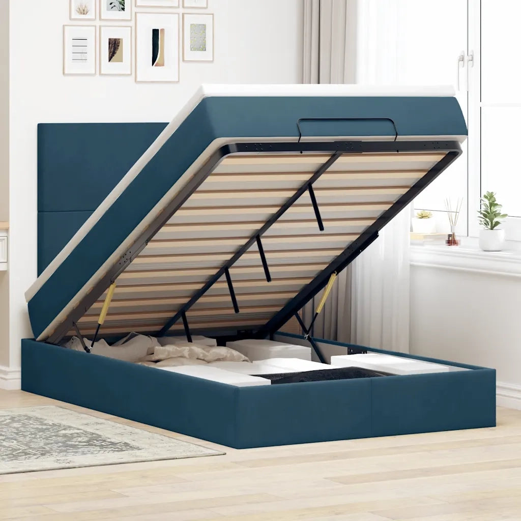 Struttura Letto Pouf con Materassi Blu Scuro 120x200 cm Velluto 3314244