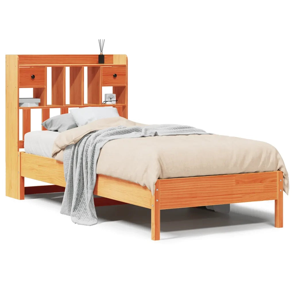 Letto Libreria senza Materasso Marrone Cera 75x190 cm in Pino 3322935