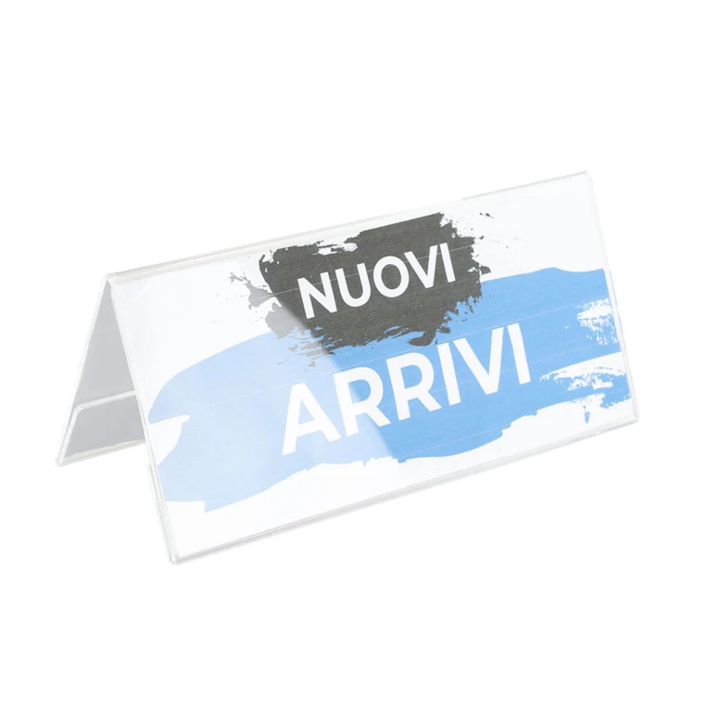 Segnaposto in plexiglass con base a V portanome eventi congressi - 20 x 8 x 8
