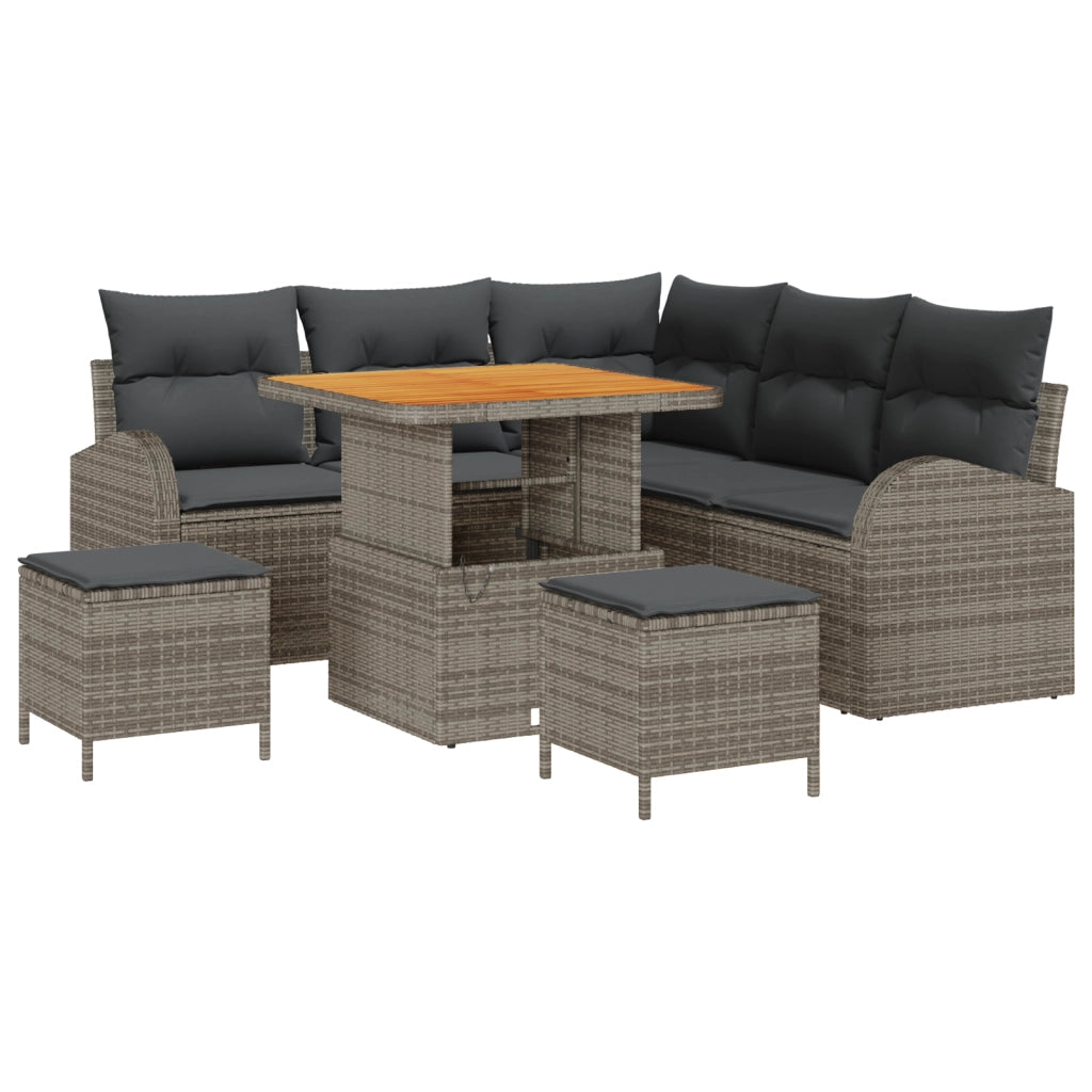 Set Divano da Giardino da 8 Pezzi con Cuscini in Polyrattan Grigio Acacia
