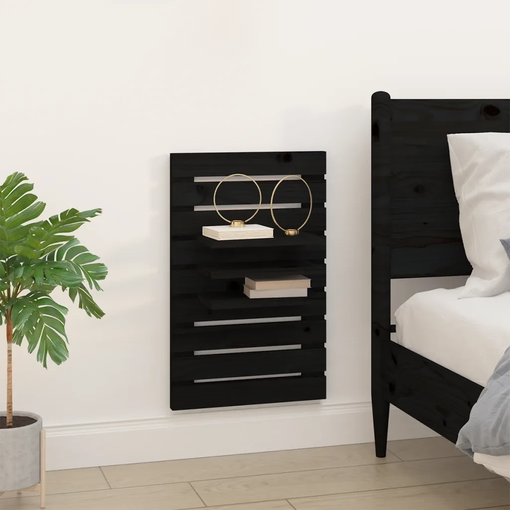 Mensole da Letto a Parete 2 pz Nero Legno Massello di Pino 824767