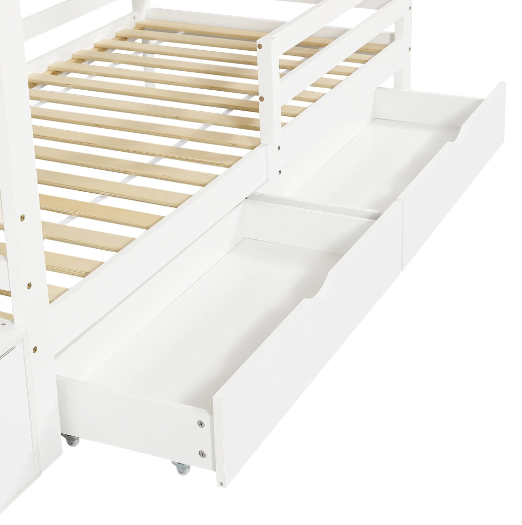 Letto a castello in legno 90x200 cm con scale contenitive e cassetti