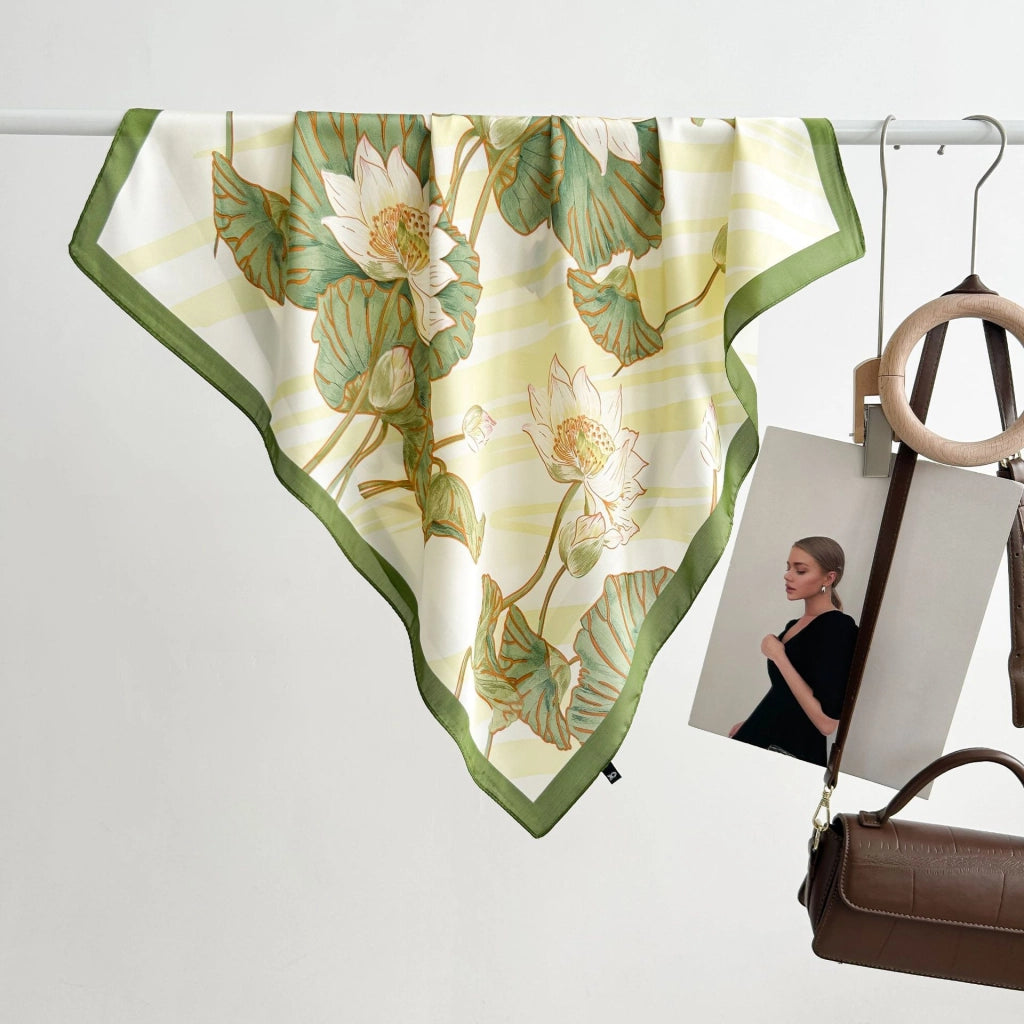 Sciarpa da donna in seta verde stampata, stile coreano, alla moda e versatile, sciarpa/fascia per il collo decorativa.