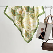 Sciarpa da donna in seta verde stampata, stile coreano, alla moda e versatile, sciarpa/fascia per il collo decorativa.