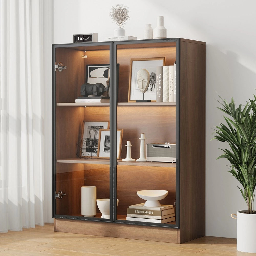 Vetrina con Illuminazione e Ripiani ¨C MINIMAL ¨C Legno Naturale, 80x32x106 cm