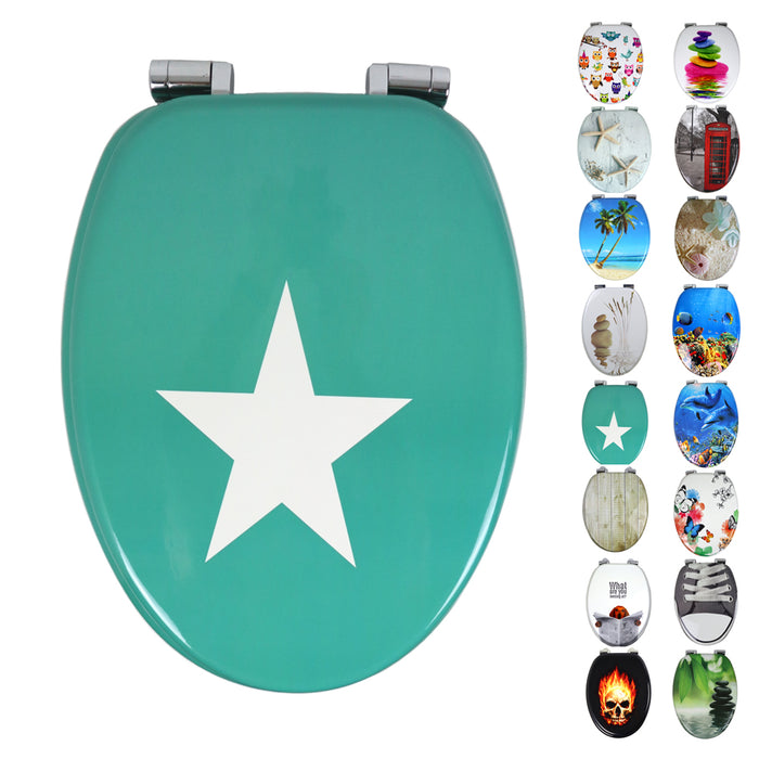 Sedile copri wc universale frizionato fantasia mdf chiusura rallentata *** fantasia star, confezione 1