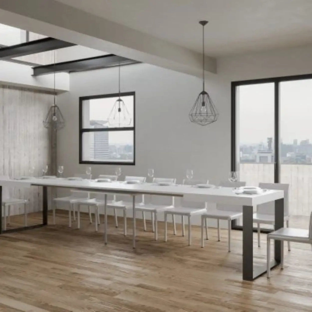 Tavolo allungabile 200/460x90 cm Tecno colore bianco frassino gambe antracite