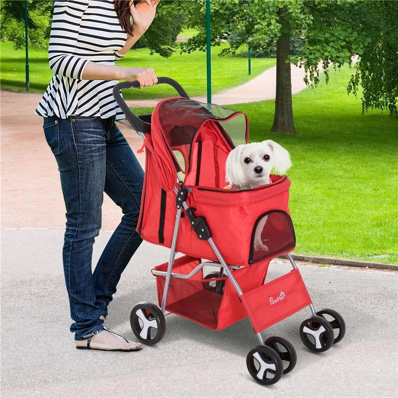 PASSEGGINO PER ANIMALI DOMESTICI PIEGHEVOLE, ROSSO, 75 X 46 X 94 CM