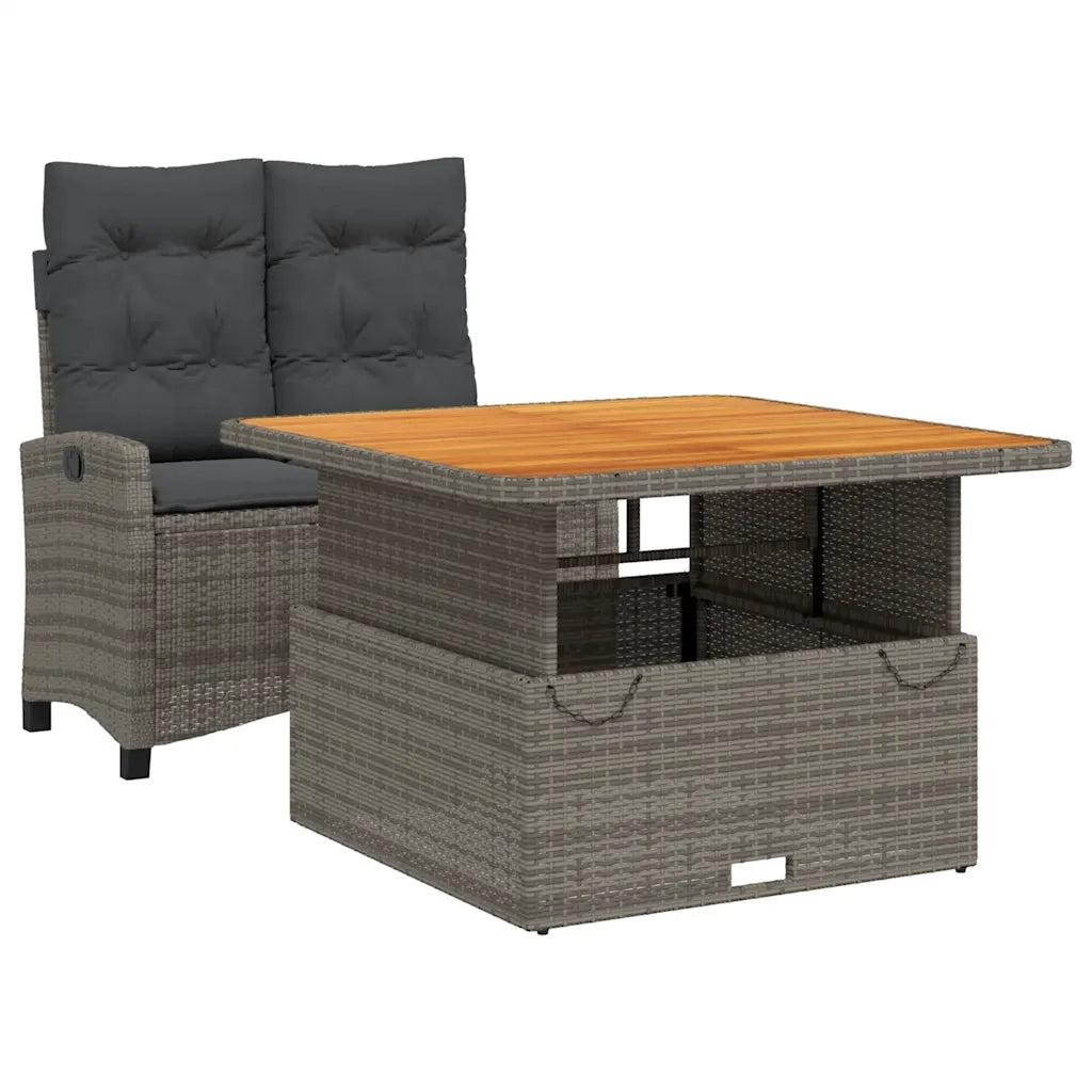 Set da Pranzo da Giardino 2 pz | Set Salotto da Giardino con Cuscini in Polyrattan Grigio