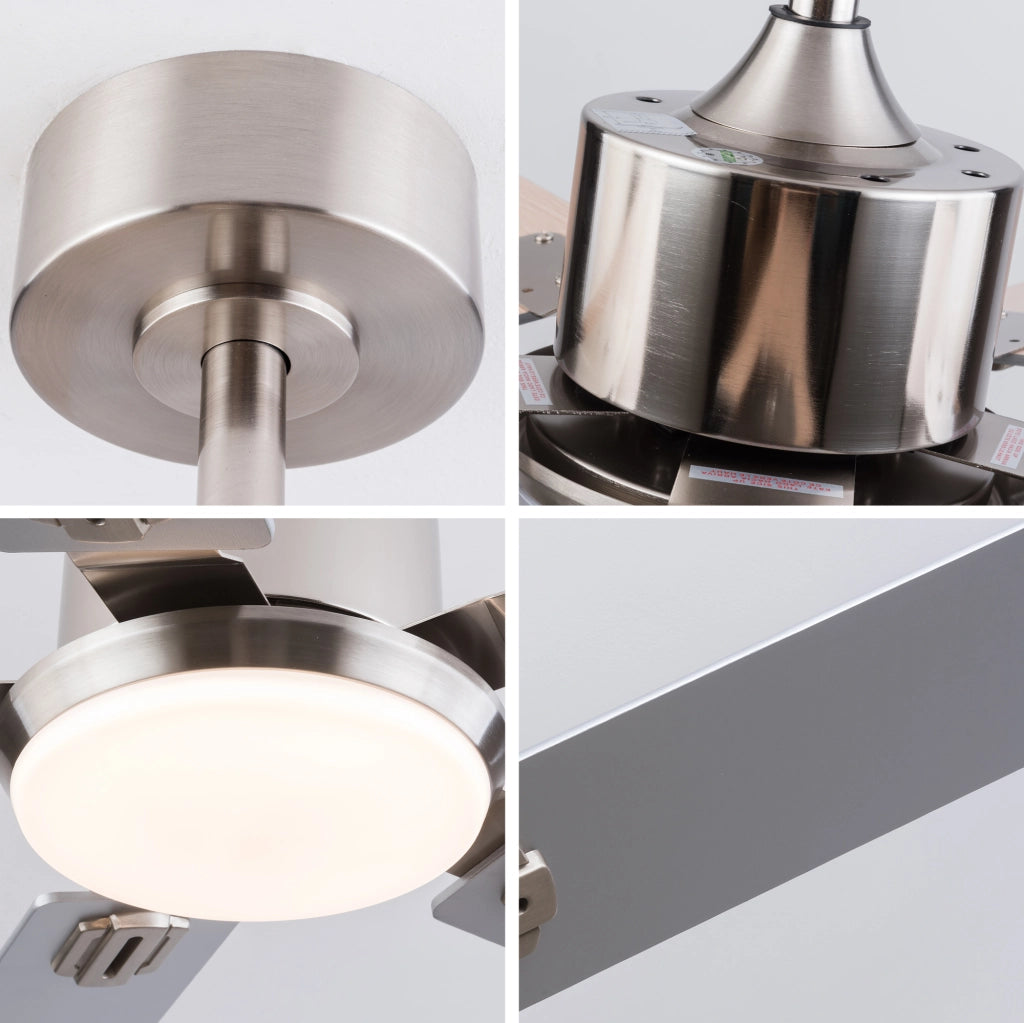 Ventilatore da soffitto con luce e telecomando in metallo e legno nickel dimmerabile con 6 velocità