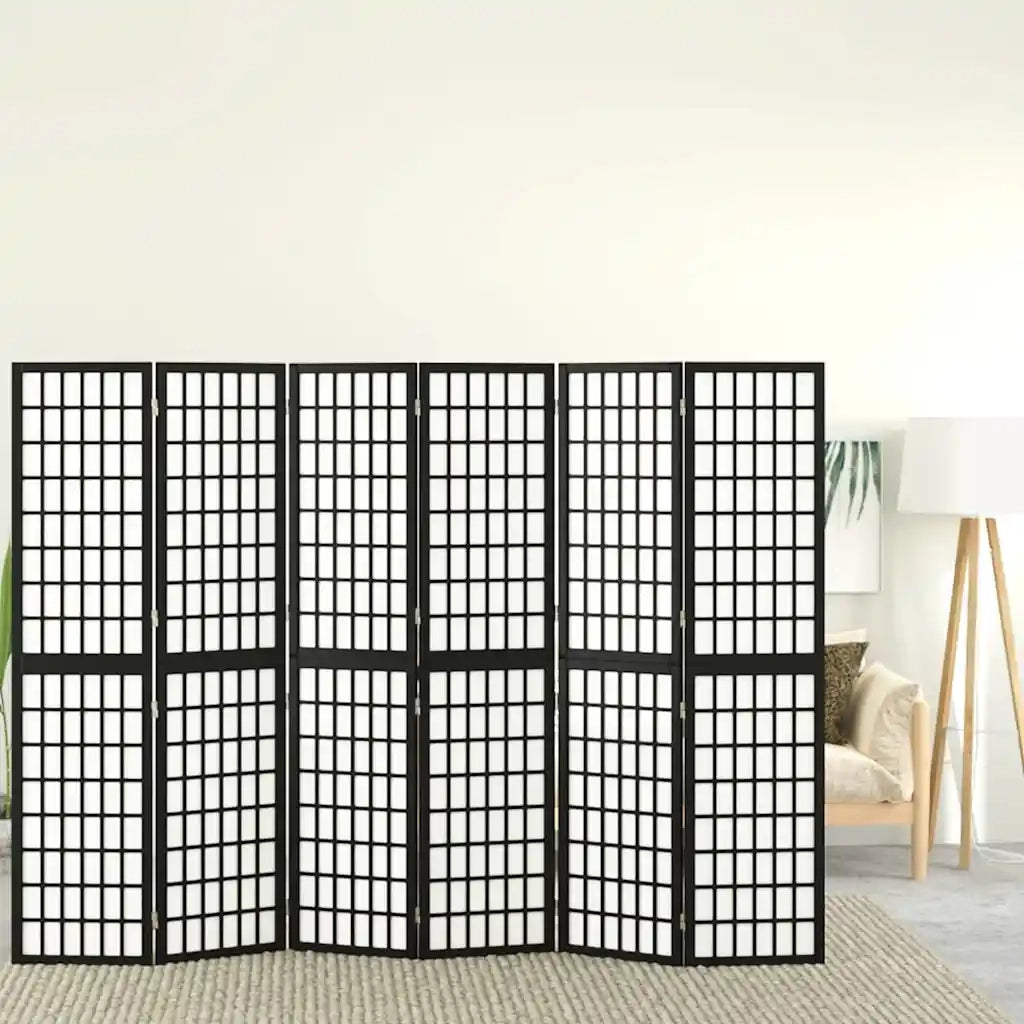 Divisorio Ambienti | Divider per stanze | Paravento Pieghevole 6 Pannelli Stile Giapponese 240x170cm Nero