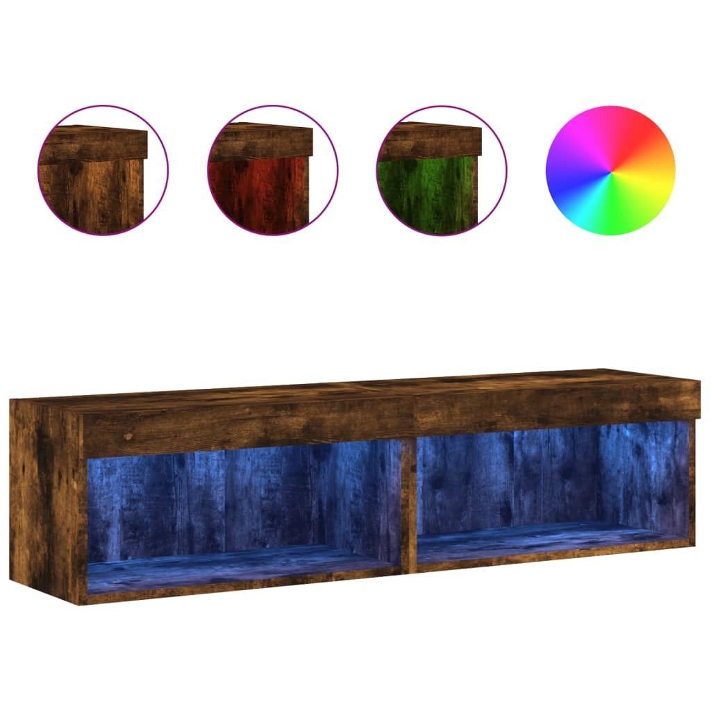 Mobile TV multimediale scaffale TV credenza mobile TV per sala da pranzo soggiorno camera da letto con luci LED 2 pezzi rovere affumicato 60 x 30 x 30 cm marrone 02_0028868