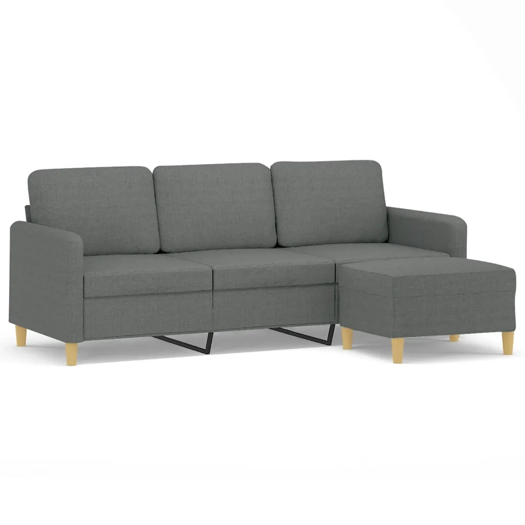 Divano a 3 Posti con Poggiapiedi-Sofa 3 Posti con Poggiapiedi Grigio Scuro 180cm in Tessuto 919965