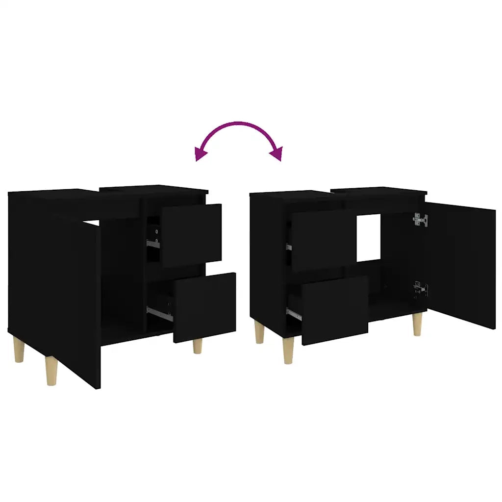 Armadietto da Bagno Nero 65x33x60 cm in Legno Multistrato 819821