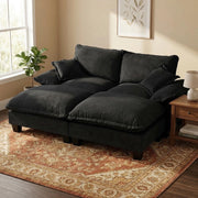 Divano modulare angolare con braccioli ampi, schienale rinforzato, tessuto chenille nero 194 × 151 × 90 cm