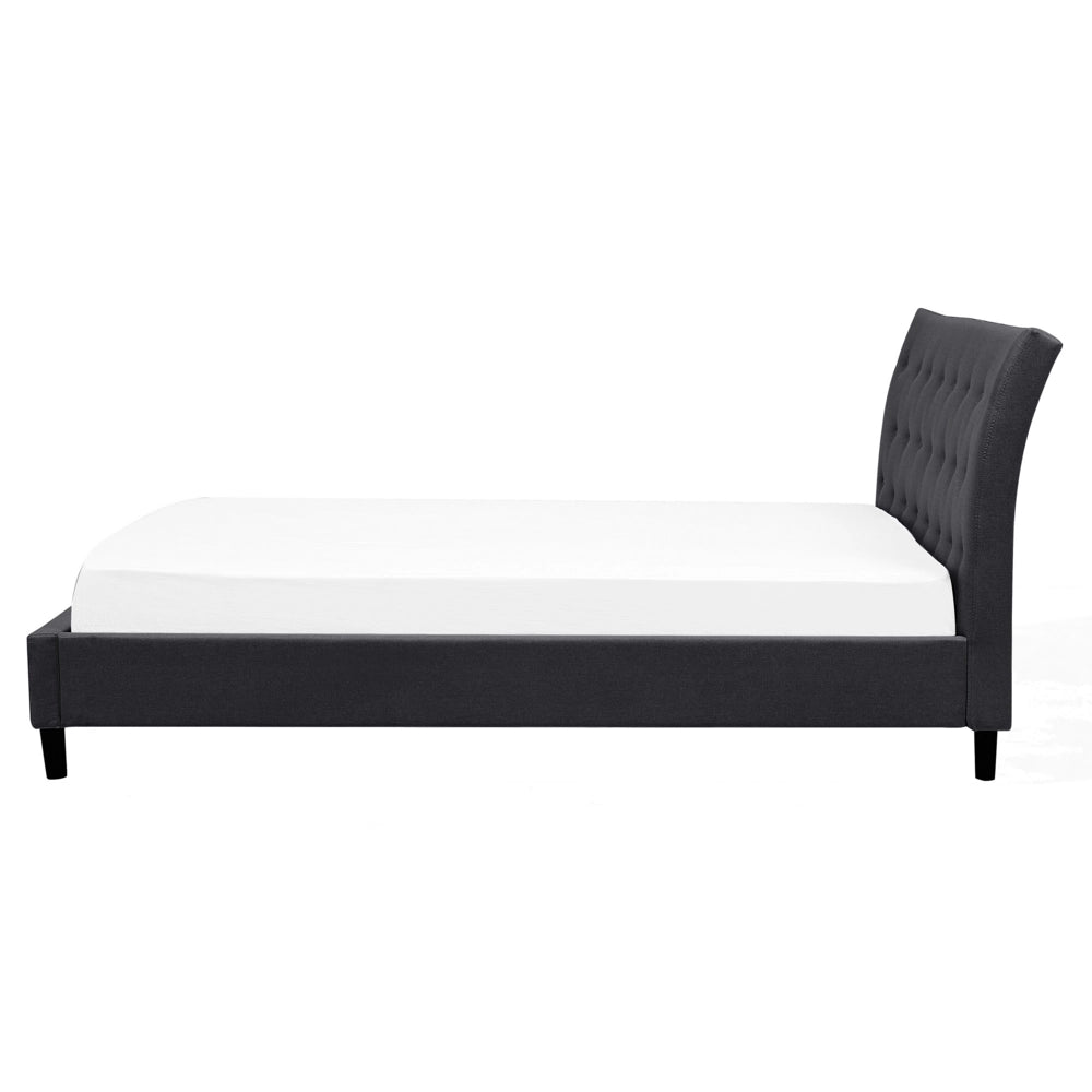 Letto a doghe Tessuto in poliestere grigio scuro Gambe in legno imbottite Testiera capitonné 160 x 200 cm Design moderno