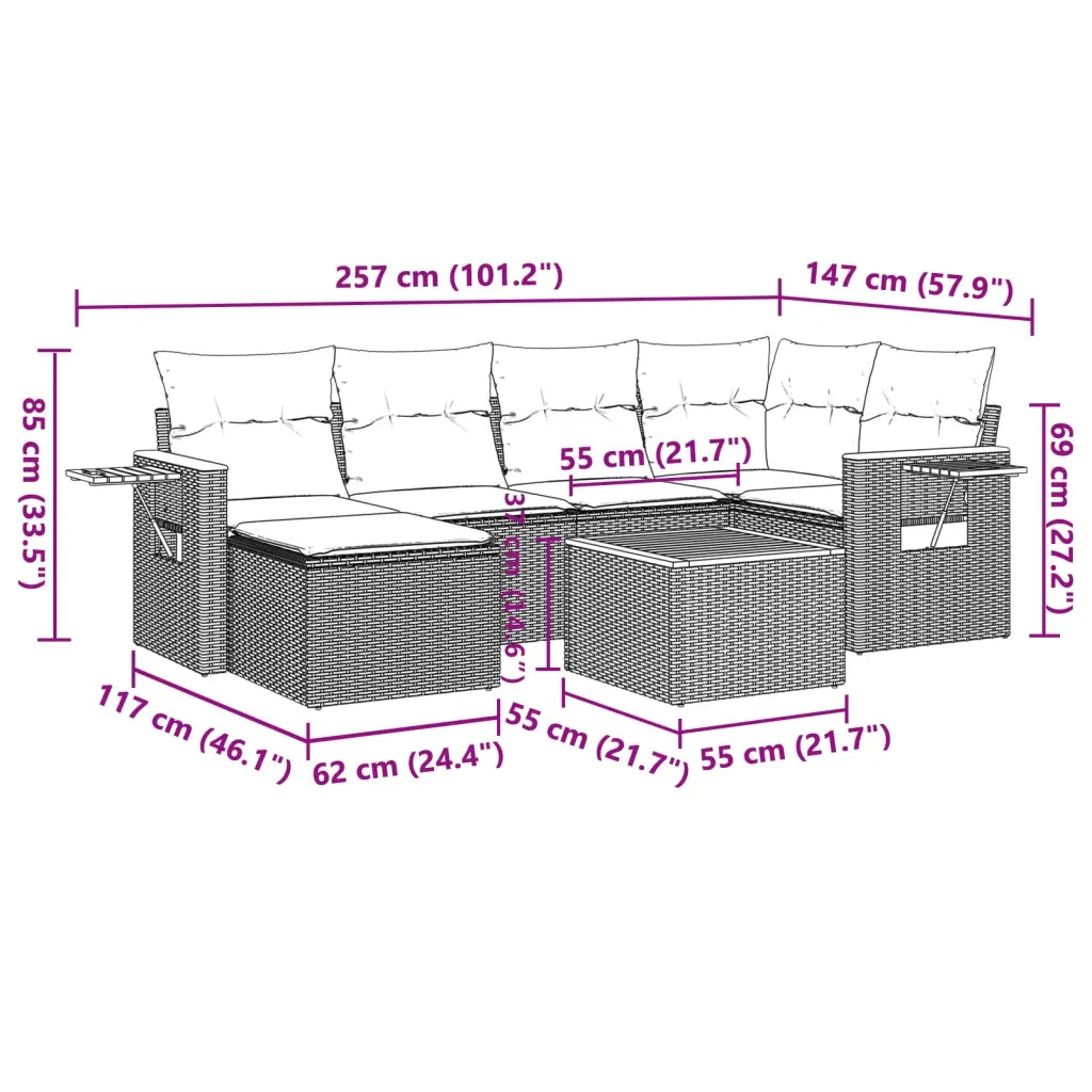Set Divani da Giardino 7 pz con Cuscini Grigio in Polyrattan 3259428