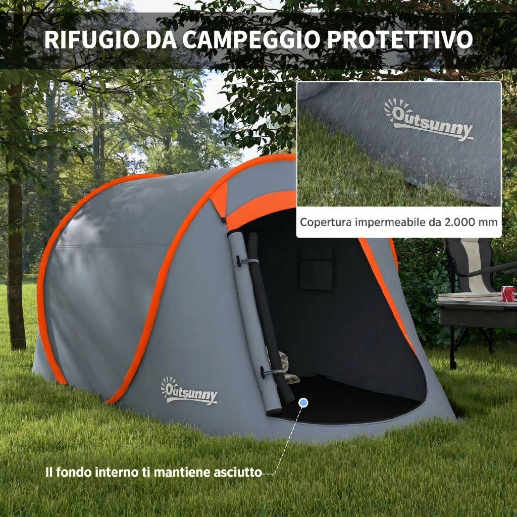 Tenda da Campeggio Pop Up Impermeabile con Accessori e Borsa di Trasporto. 245x148x105 cm. Grigio
