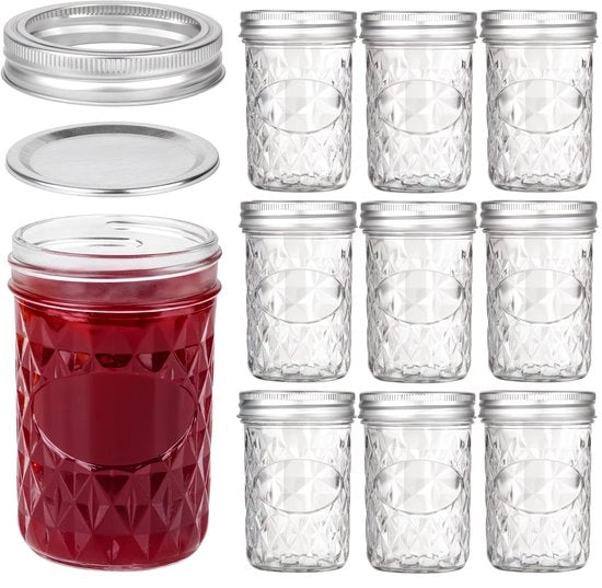 Mason Jars 250 ml - Pignatte in vetro - Coperchi - Strette a tenuta dell'aria - Sicure per il congelamento - Ideali per la marmellata e le spezie