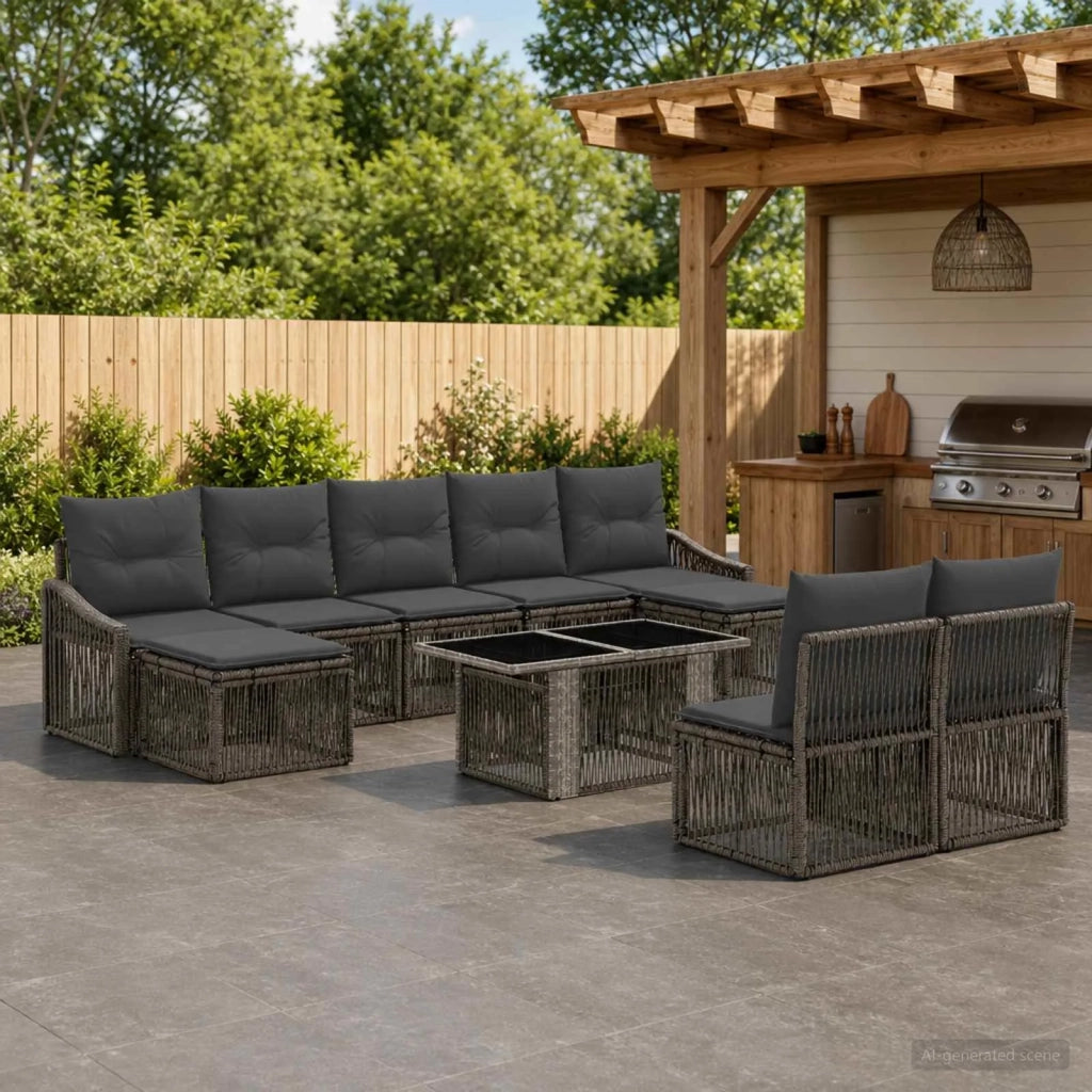 Set Divano da Giardino 10 pz Grigio e Grigio Scuro polyrattan 3437303