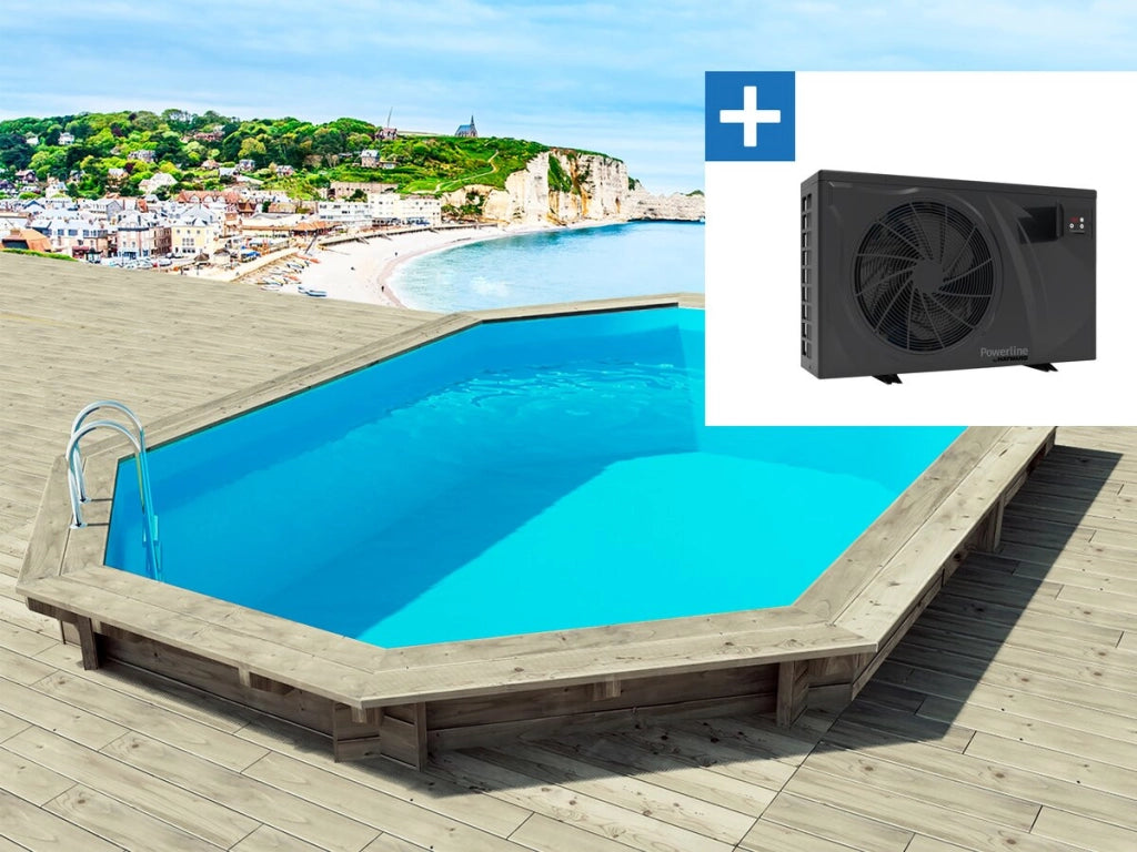 Piscina in legno "Brazilia 145", 5,86 x 3,86 x 1,44 m + Pompa di calore - potenza 6,1 kW