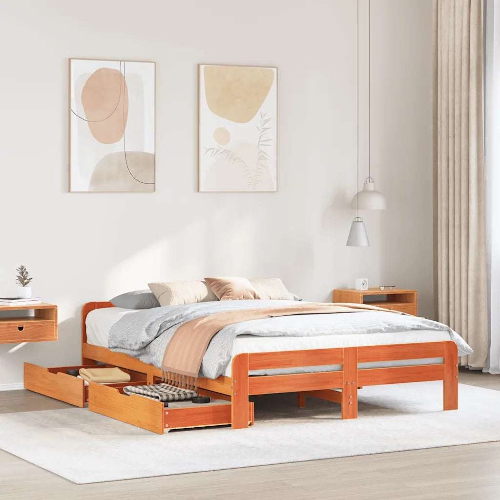 Giroletto senza Materasso Marrone Cera 140x200cm Massello Pino 3309040