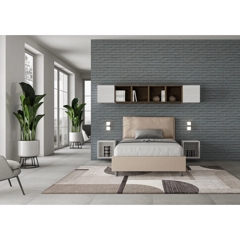 Letto imbottito Piazza e mezzo 120x200 cm Large - Similpelle,Tortora,Contenitore