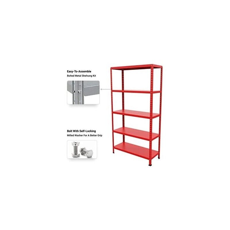 SCAFFALE IN METALLO ROSSO ETTORE KIT BULLONI 100 X 40 X H 187 CM 5 RIPIANI