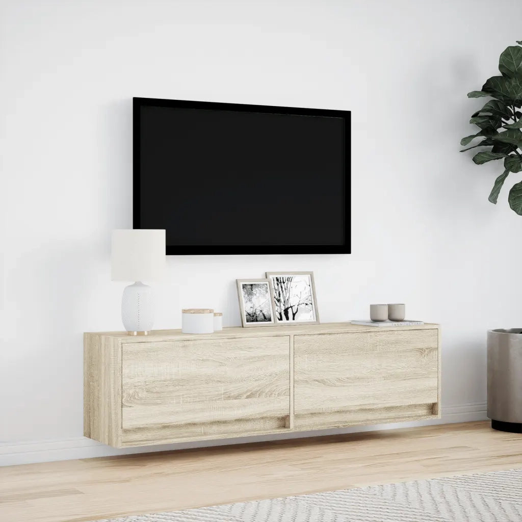 Mobile TV a Parete con Luci LED Rovere Sonoma 140x31x38 cm