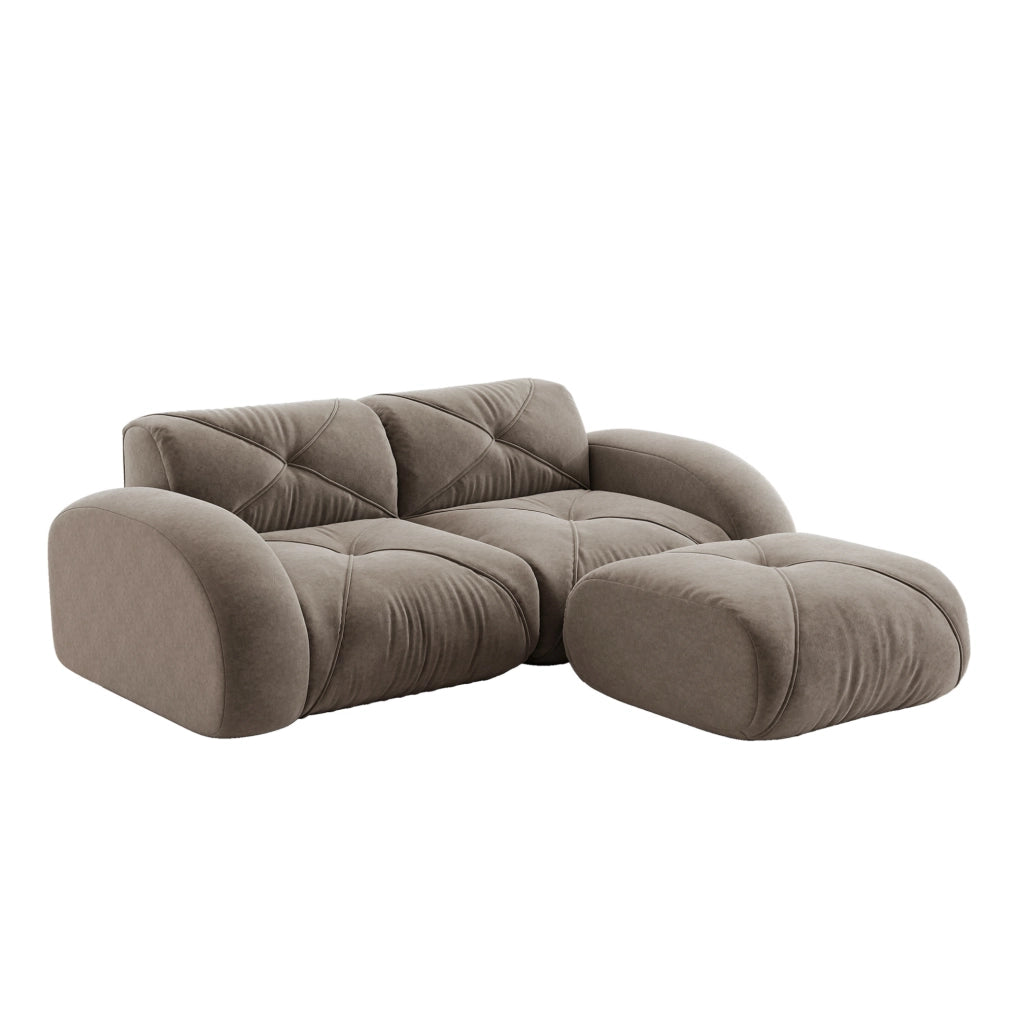 Divano modulare con pouf in chenille taupe