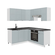 Cucina angolare completa Fame-Line Blu-grigio chiaro/Bianco 190 x 60 cm, PL Antracite Vicco
