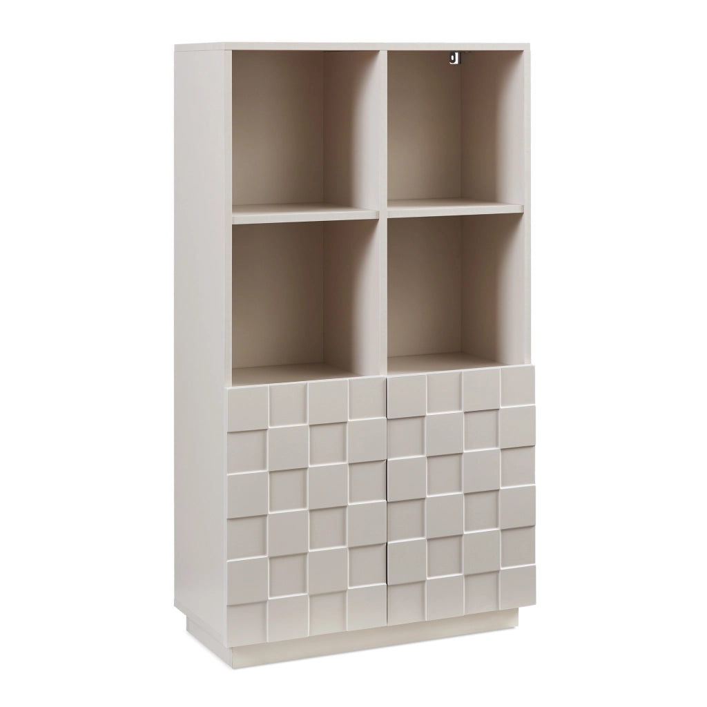 Armadio Comò Alto Bopibobro a 2 Ante Credenza con 4 Ripiani Aperti e 4 Vani Chiusi 118 x 64 x 30 cm - Beige [en.casa]