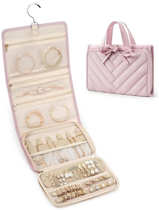 Organizzatore di Accessori - Rullo pieghevole per Anelli, Collane, Orecchini e Bracciali - Rosa