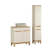 Set ERMANO cachemire 115cm: mobile sottolavabo + top per lavabo bisellato + lavabo da appoggio grigio + colonna