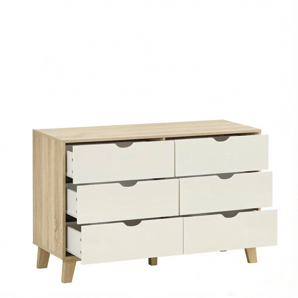 COMÒ 6 Cassetti 120x40x76 cm Bianco e Rovere