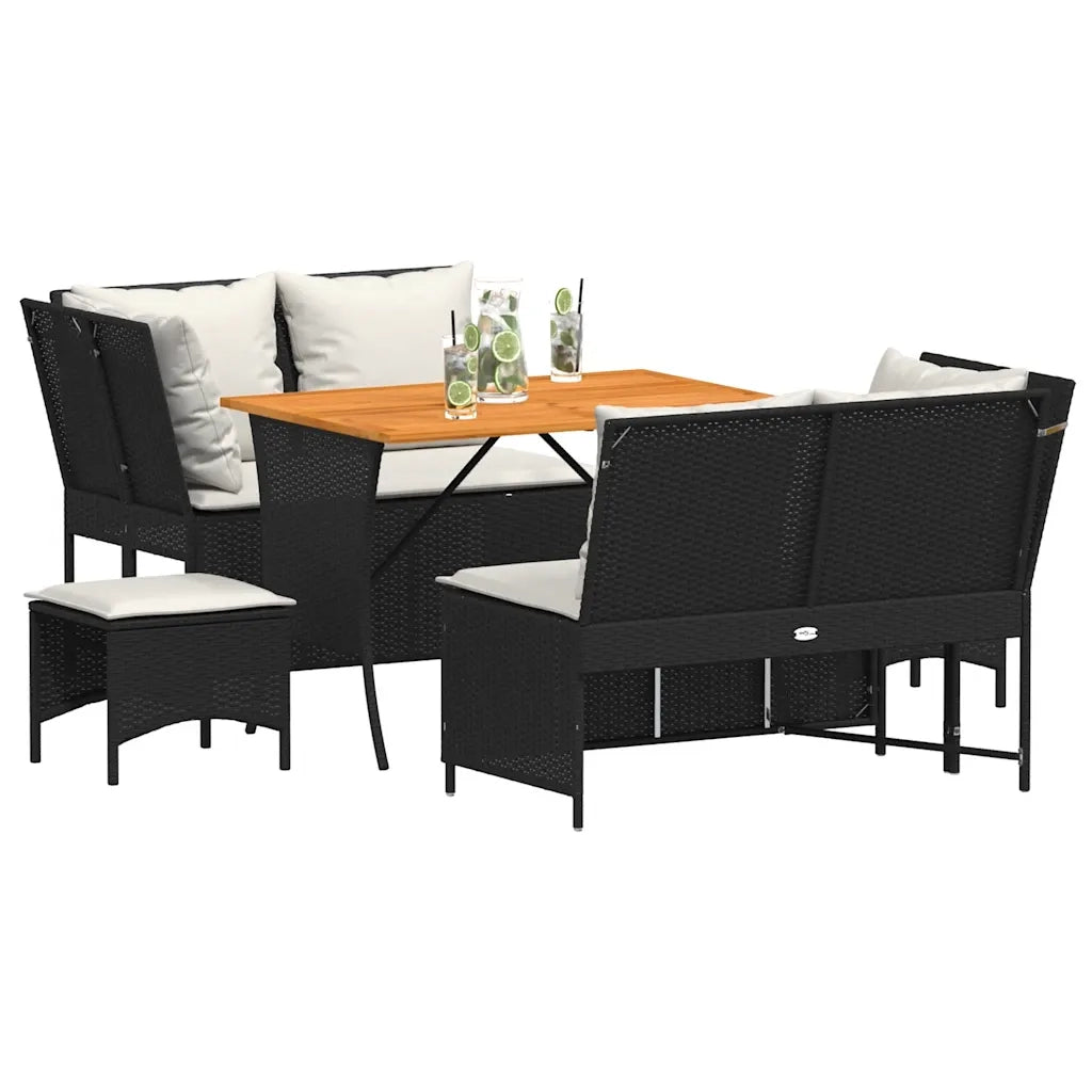 Set Divani da Giardino 5 pz con Cuscini in Polyrattan Nero