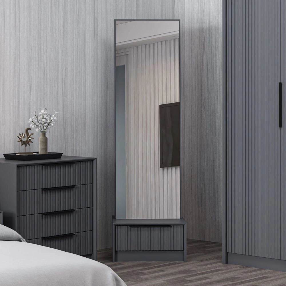 Specchio Kale con base cassetto antracite 54x45x178H
