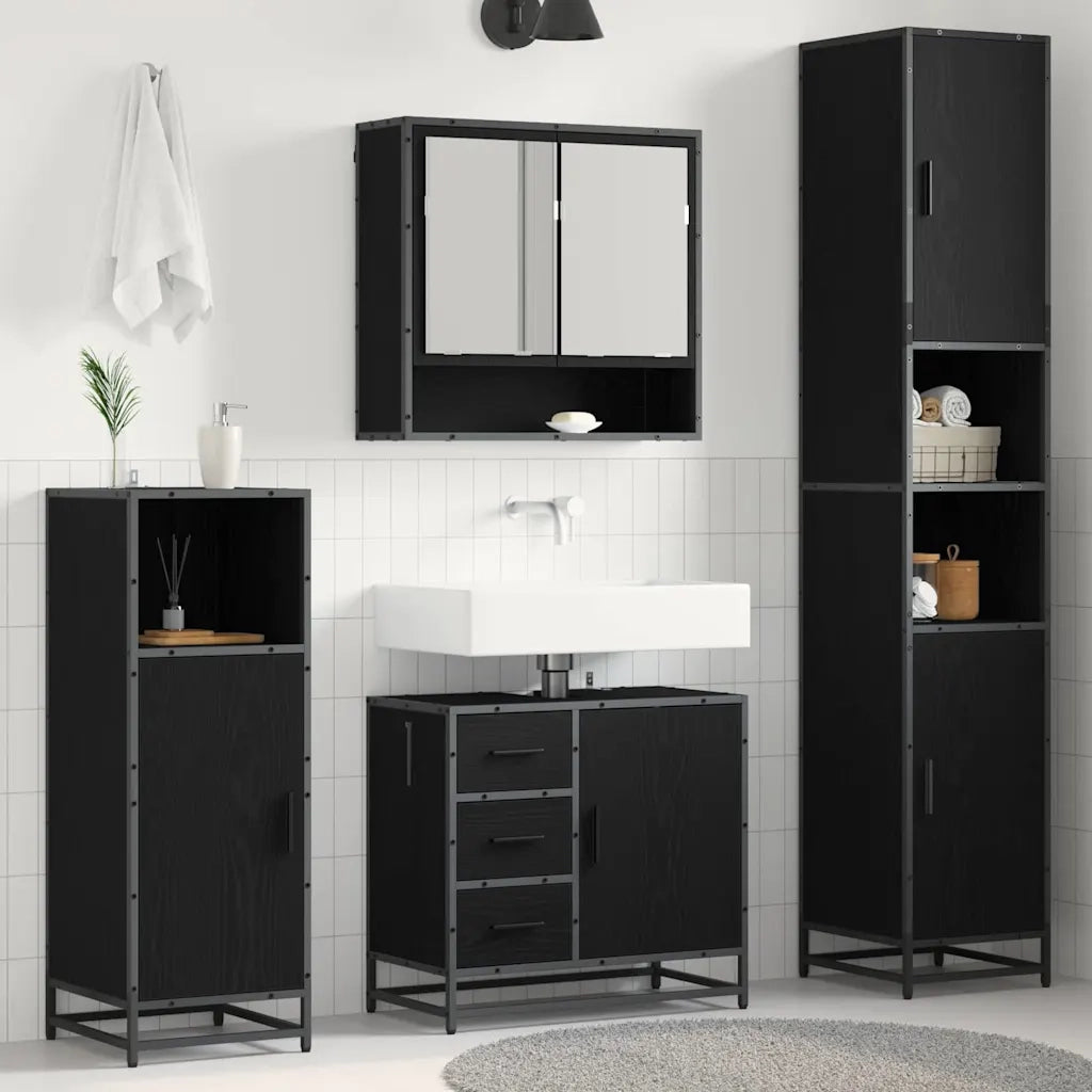 Set di mobili per il bagno 3 pcs Rovere Nero Legno multistrato 3402550