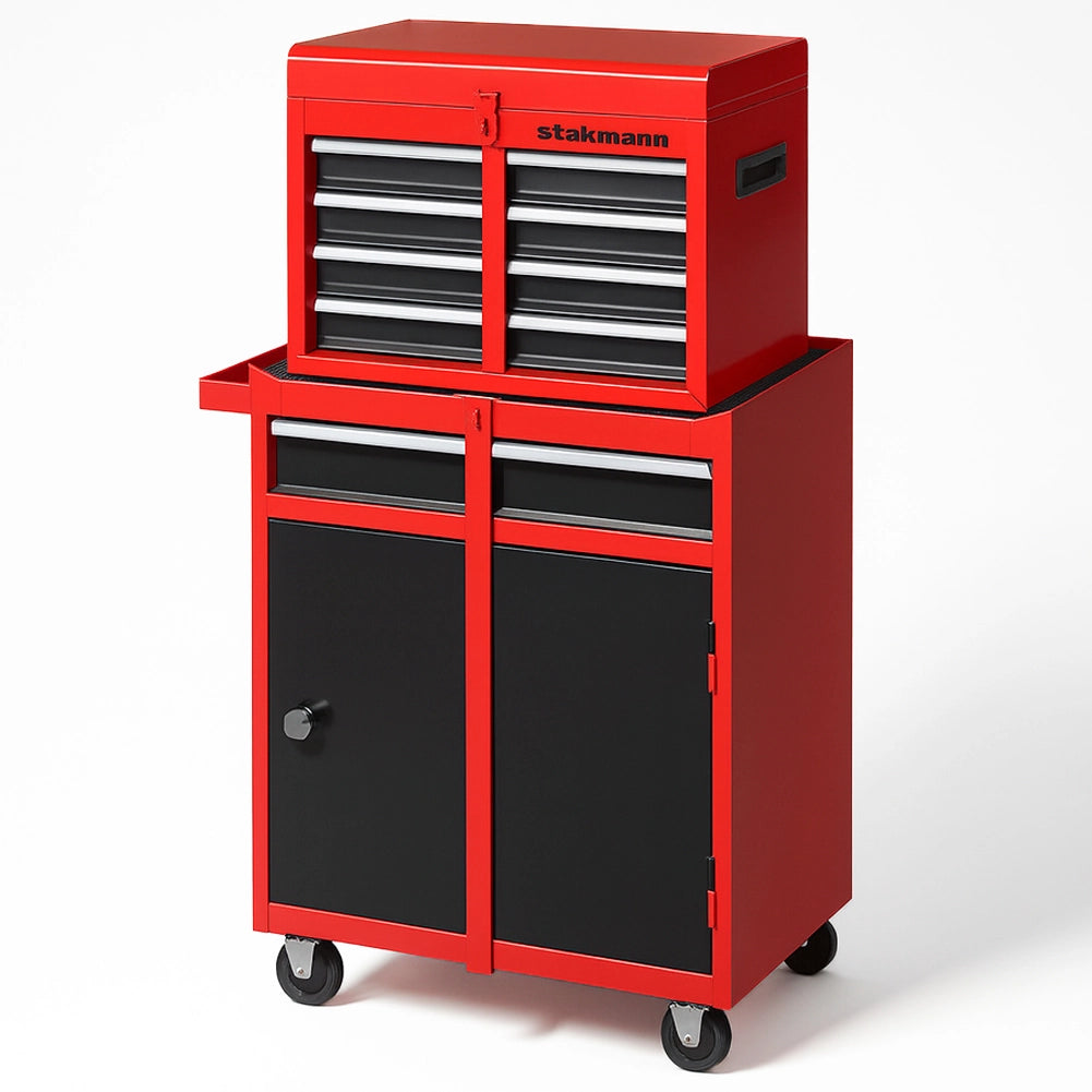 Cassetta Carrello Portautensili Mobiletto a 5 Cassetti 2in1 in Acciaio SPCC Laminato Rosso