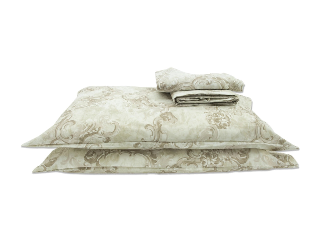 Completo Lenzuola In 100% Cotone Disegno Vigata - Singolo - Beige