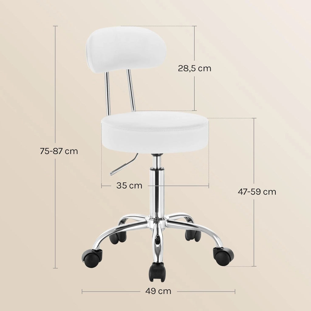 Sedie Ufficio Sedia da Scrivania Sgabelli con Schienale PU Cromato Girevole Moderno, per Ufficio, Salone, Massaggio, Toeletta Trucco, Bianco