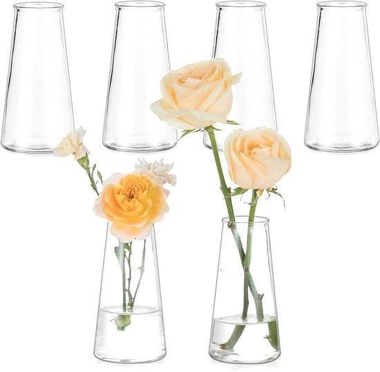 Set di 6 vasi in vetro per fiori - Vaso moderno, 13 cm alto - Decorazione da tavola, matrimonio, festa - Decorazione per salotto